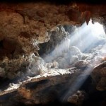 Light bursting through an opening in a cave in Vietnam